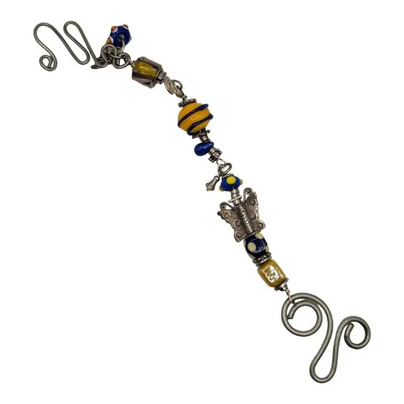 Beautiful Artisian-Made Blue Yellow Red Art Glass Ceramic 8" Bracelet Butterfly - Picture 2 of 13